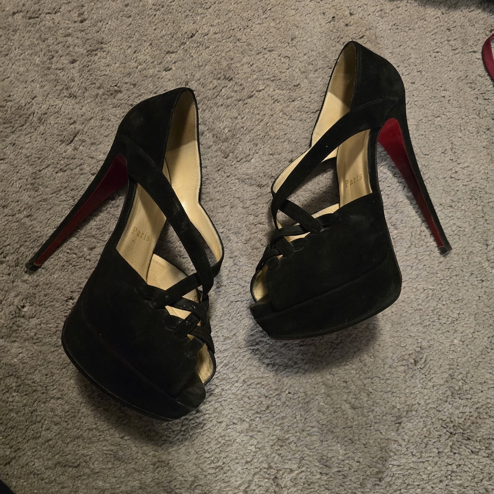 CHRISTIAN LOUBOUTIN Lady Corset 150 Veau Velours Black Stiletto Heels